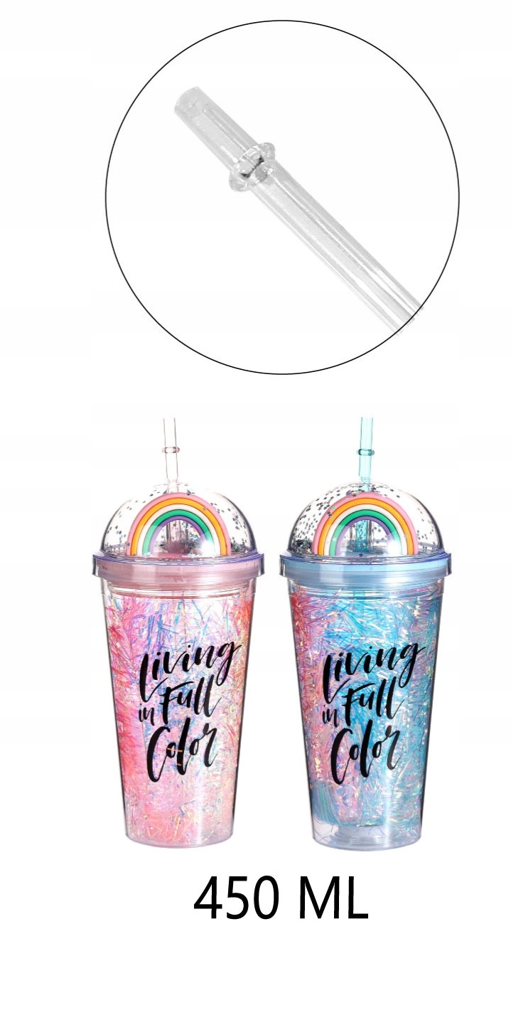 KUBEK ZE SŁOMKĄ DZIECIĘCY 450ML NIEBIESKI Marka inna