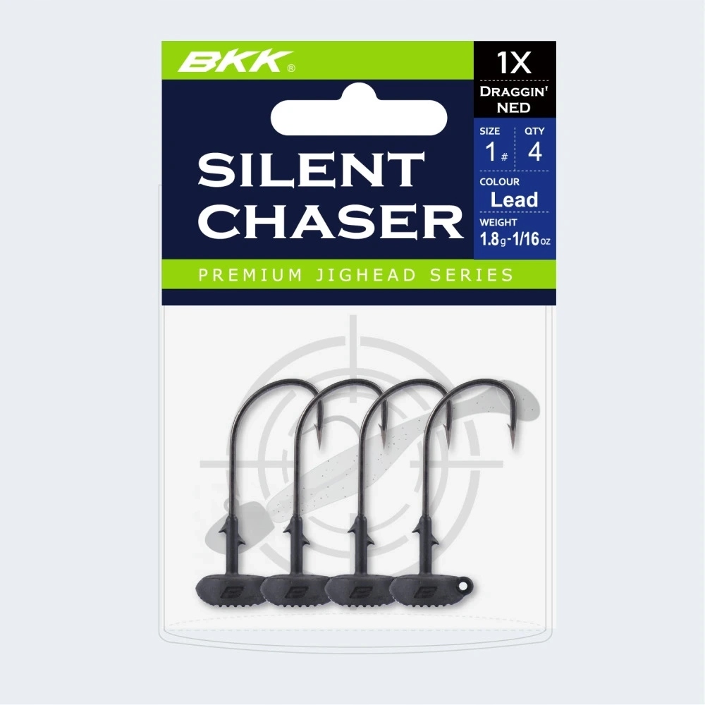 Główki jigowe Bkk Silent Chaser- Ned Head Black /12.40g 3/0# 4szt