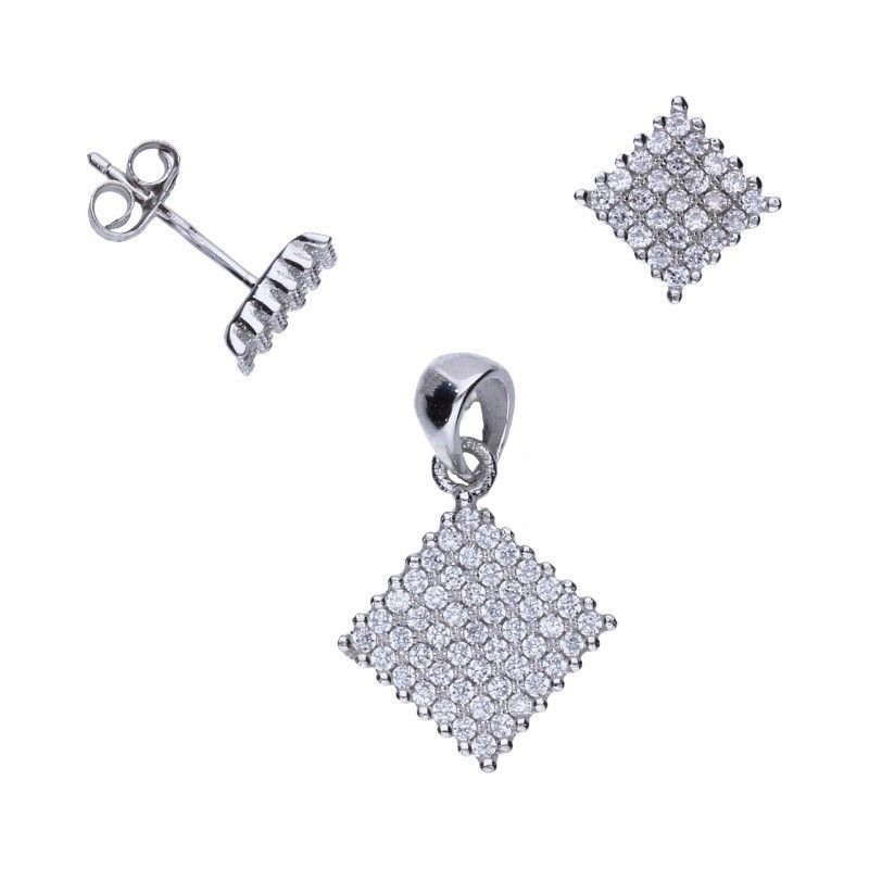 Komplet s zirkony ve tvaru kosočtverců