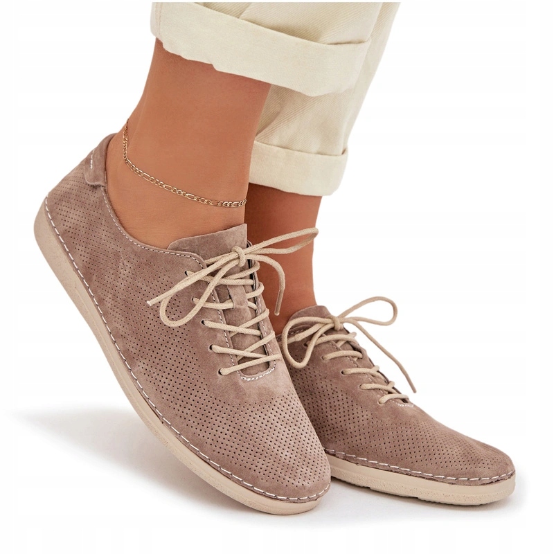 Dámské Šněrovací Semišové Polobotky S.barski LR61-7080 Tmavě Béžové 38