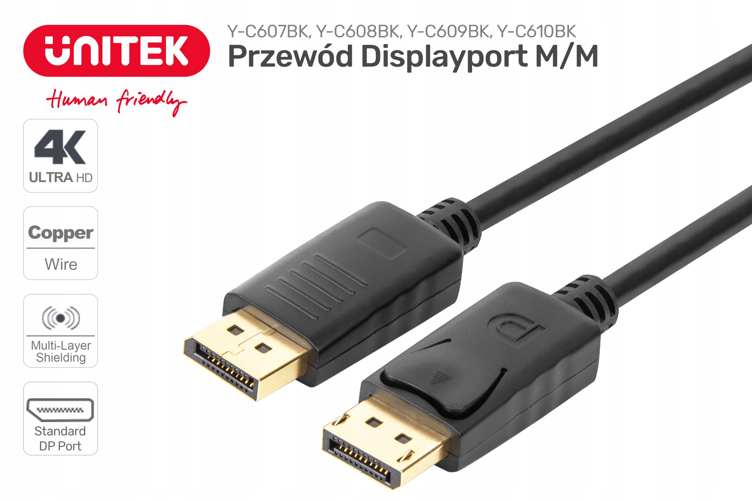 Kabel przewód DisplayPort M/M Uniktek 4K FHD 3m Złącza DisplayPort - DisplayPort
