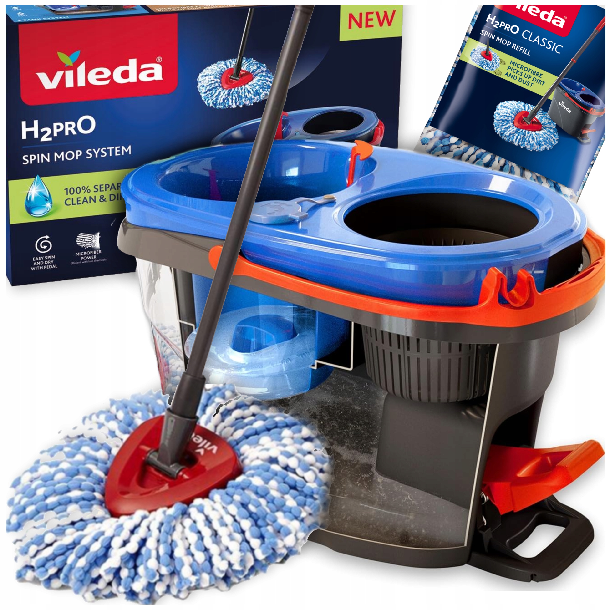 Mop Obrotowy Vileda 2 Zbiorniki Czysta Brudna Woda Mop Wiadro Duży Zestaw