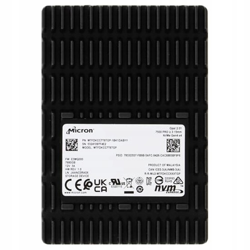 7,68TB Ssd U.3 2.5" NVMe PCIe 4.0, Micron 7500 Pro MTFDKCC7T6TGP, nový