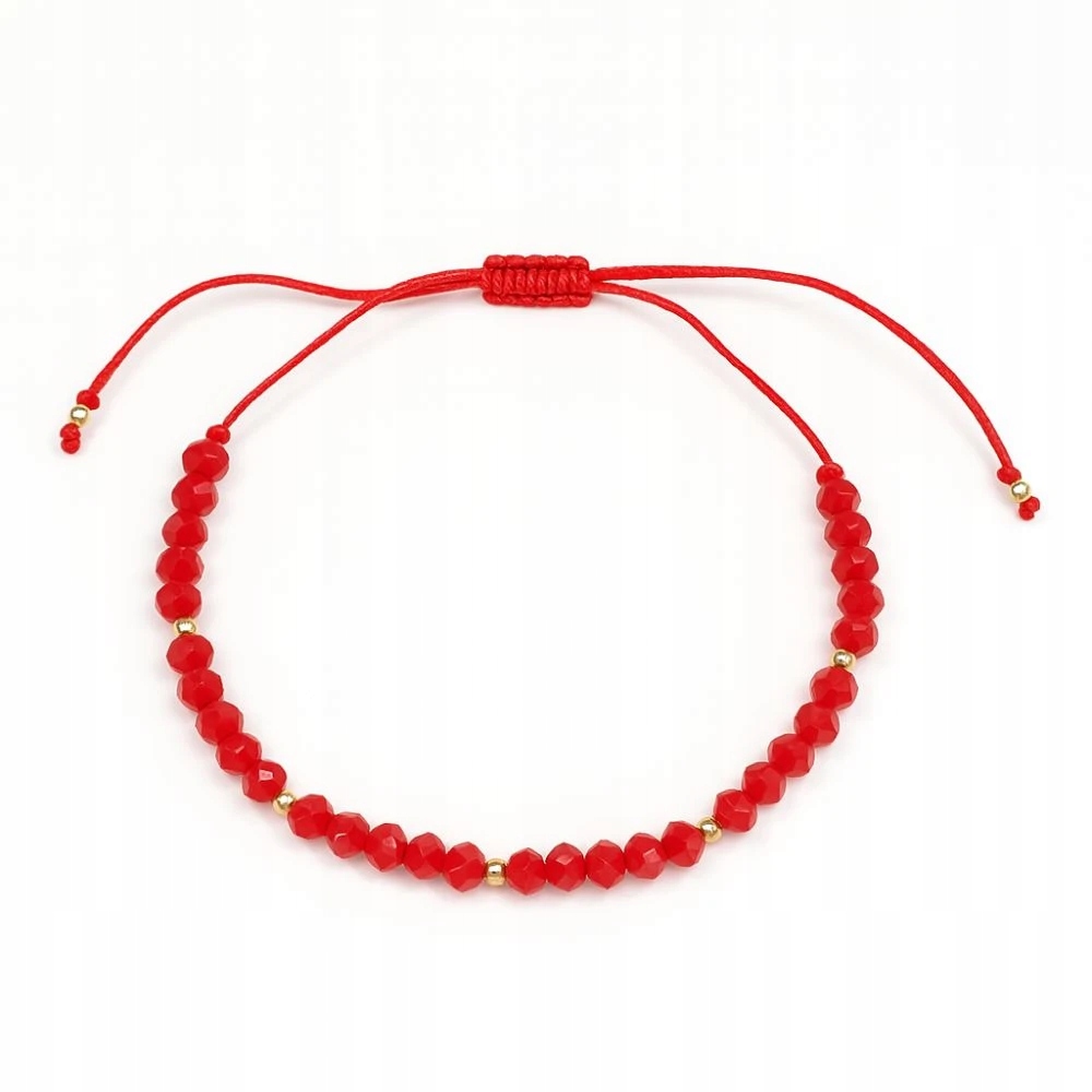 Náramek červený provázek zlaté kuličky 585 jadeit šňůrkový nastavitelný