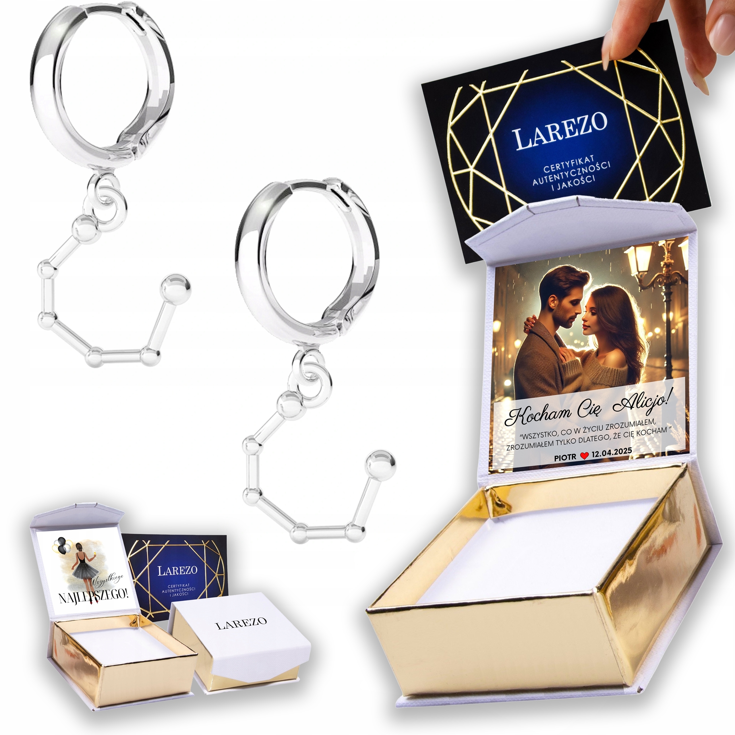 Stříbrné Náušnice 925 s souhvězdím Vesmír Souhvězdí Nebe Potisk