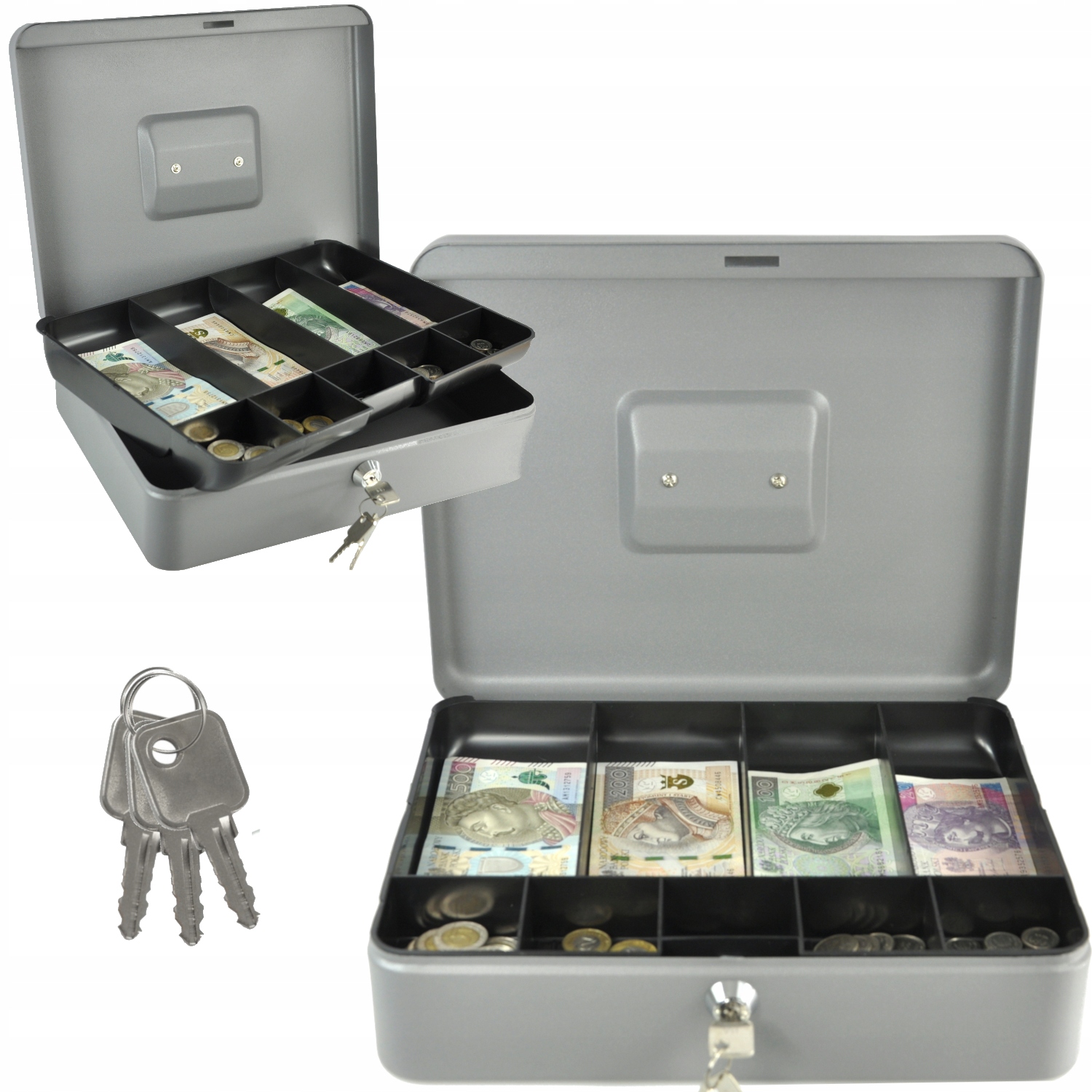 KASETKA METALOWA DUŻA XXL KASETA NA PIENIĄDZE BILON SEJF + 3 KLUCZE