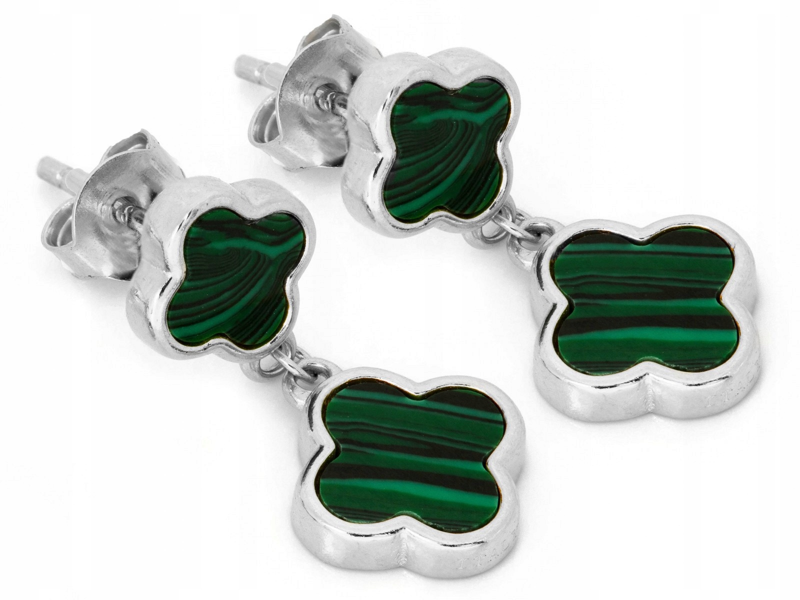 Stříbrné 925 náušnice s visícími květinami a malachitem 2.75 g, efektní dárek