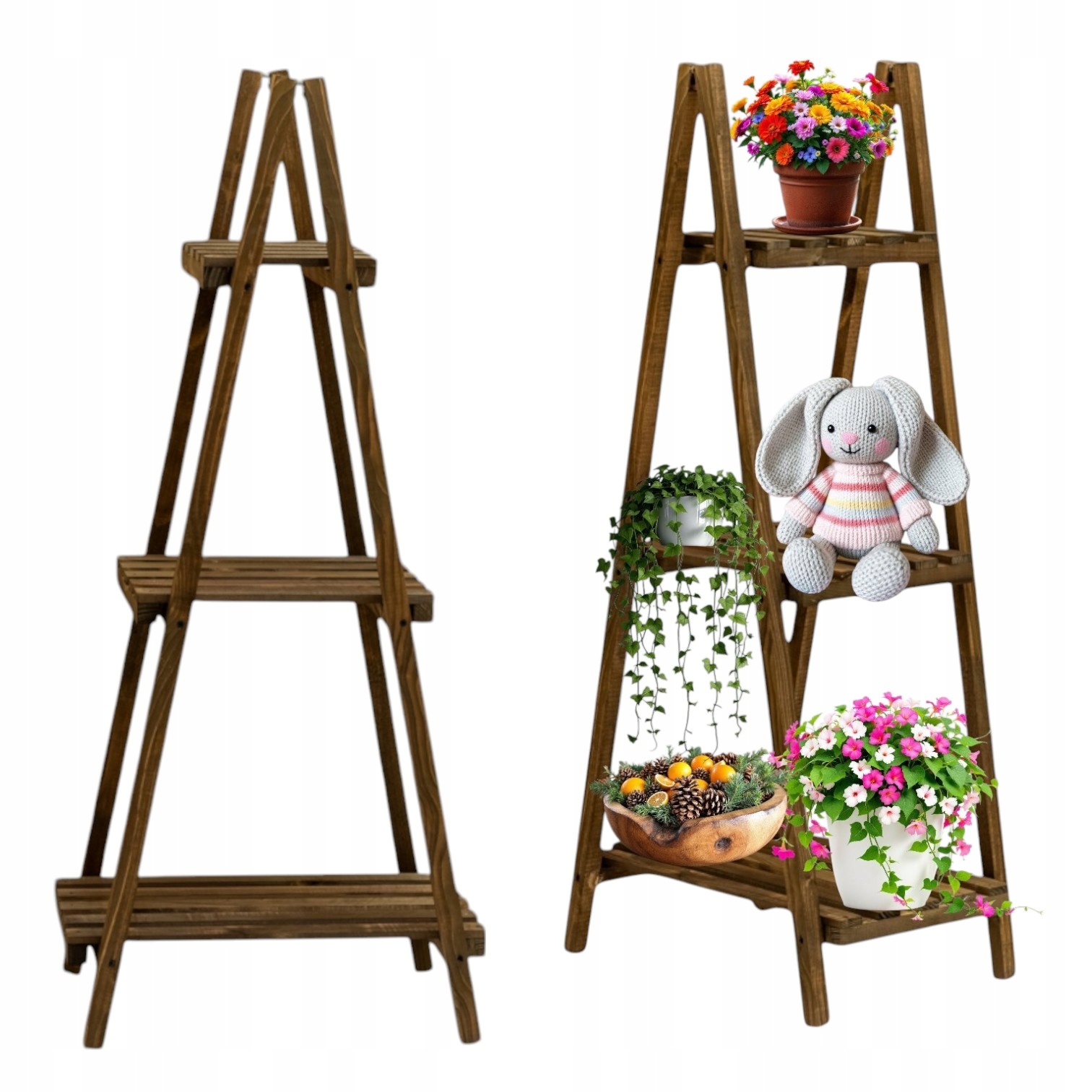 Držák Na Květináč Dřevěný stojan zahradní mřížka na květiny Zahradní bylinky Stojící Hnědá