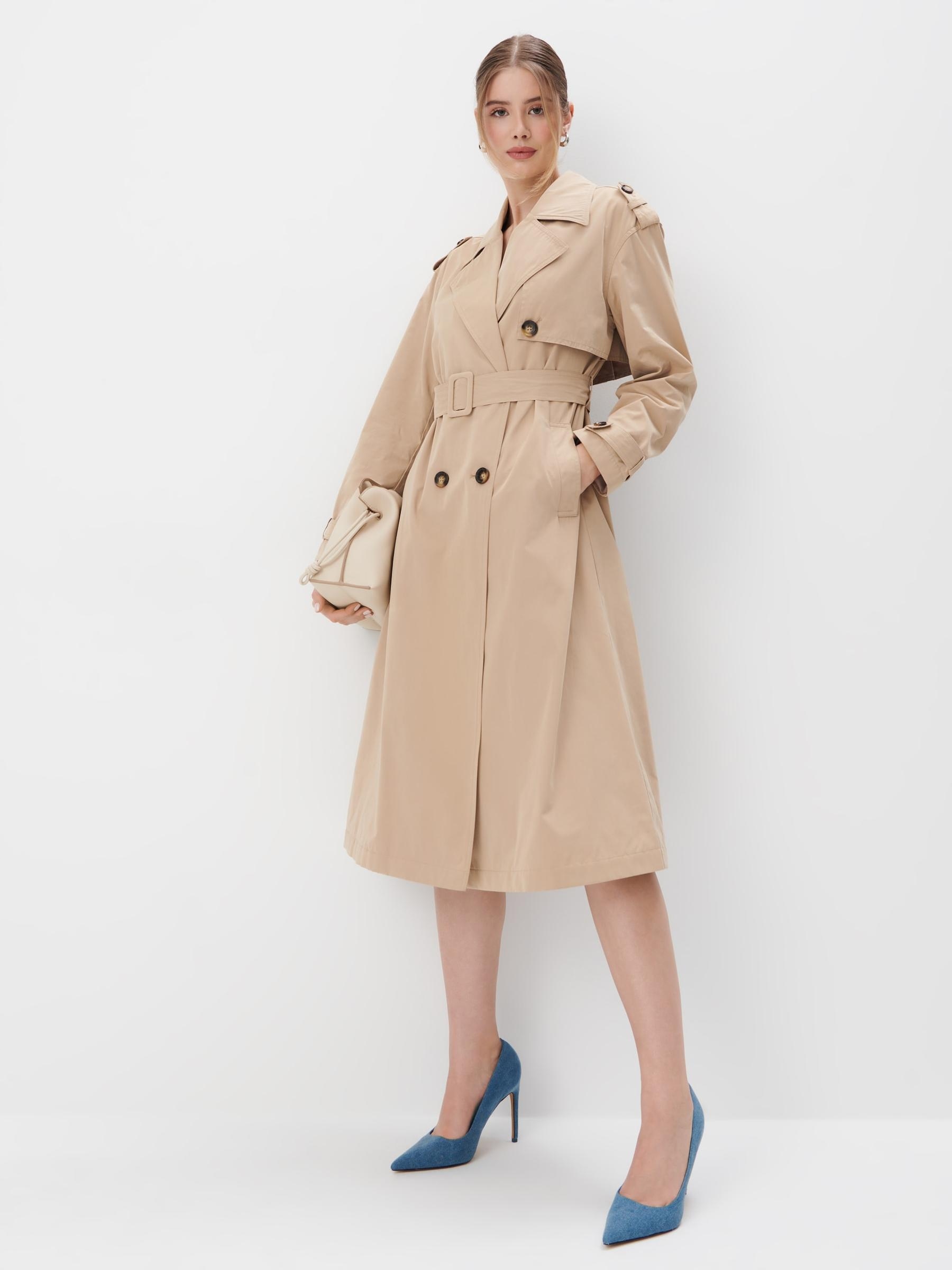 DWURZĘDOWY TRENCZ PŁASZCZ BEŻOWY DŁUGI KLASYCZNY GŁADKI PASEK 40 Kolor beżowy
