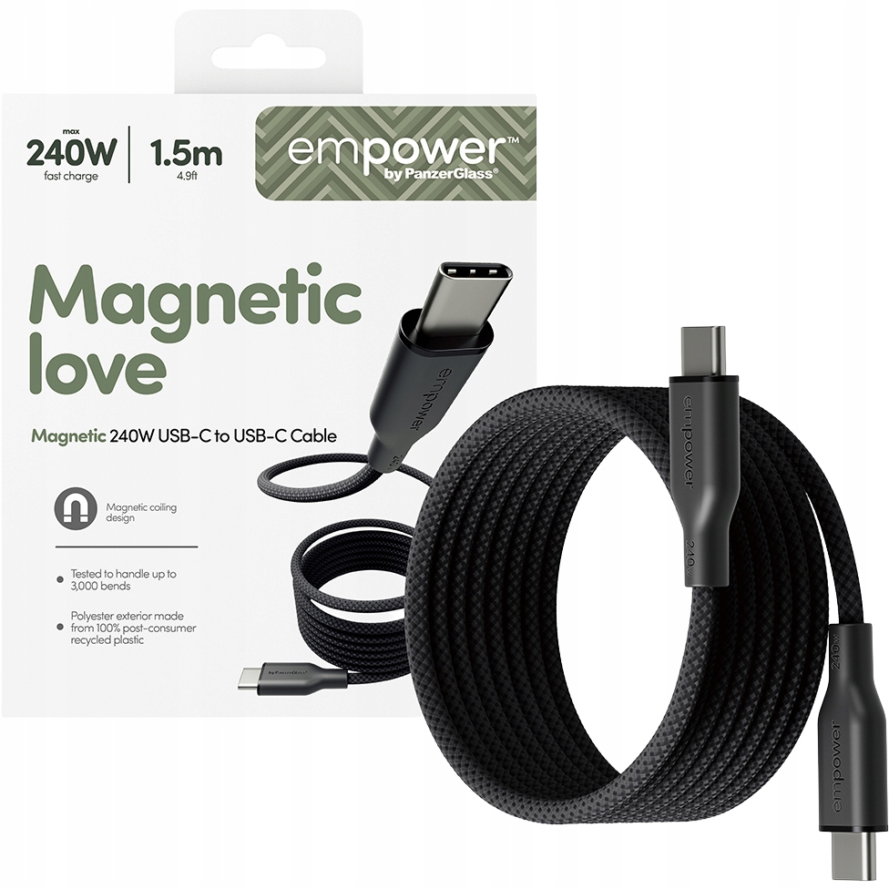 Nabíjecí kabel 240W Usb-c PanzerGlass, magnetický kabel 1.5 m, rychlý