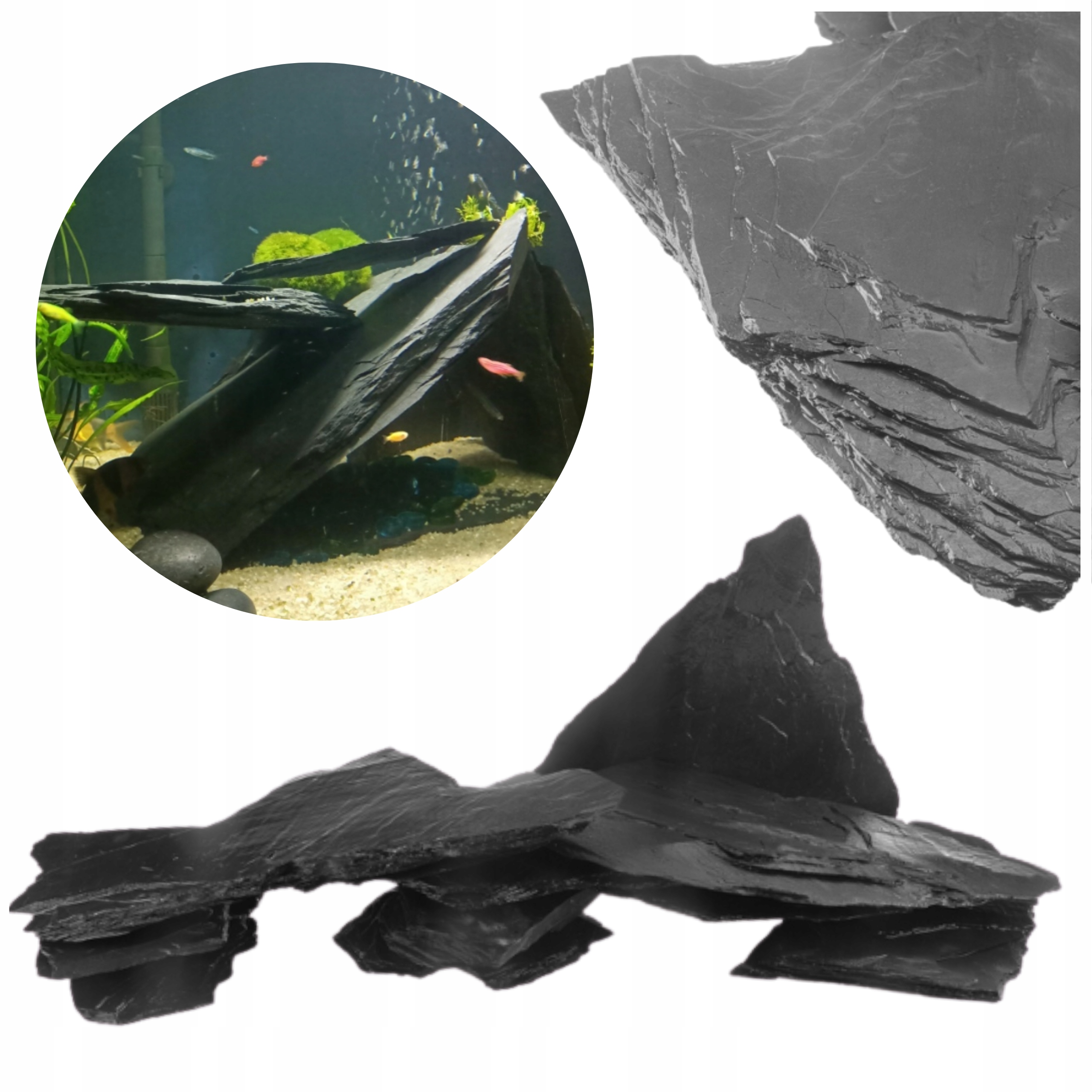 Kameny Do Akvária Břidlice Černá Plochá Prémiová Hotová Aranže 10 Kg