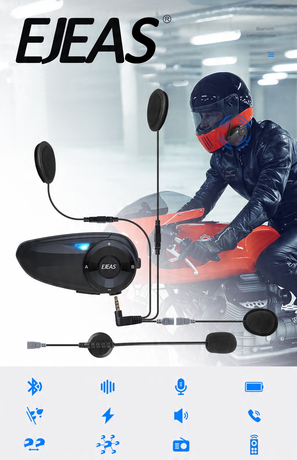 INTERKOM INTERCOM MOTOCYKLOWY EJEAS Q7 RADIO FM Typ połączenia Bluetooth