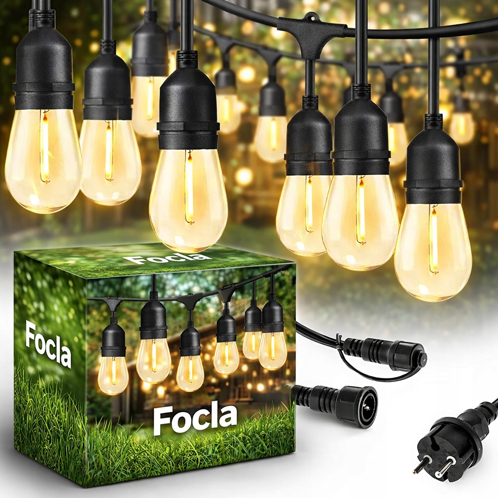 Zahradní Světelná Girlanda 10 mb 10x Led Žárovky E27 Vodotěsná IP65