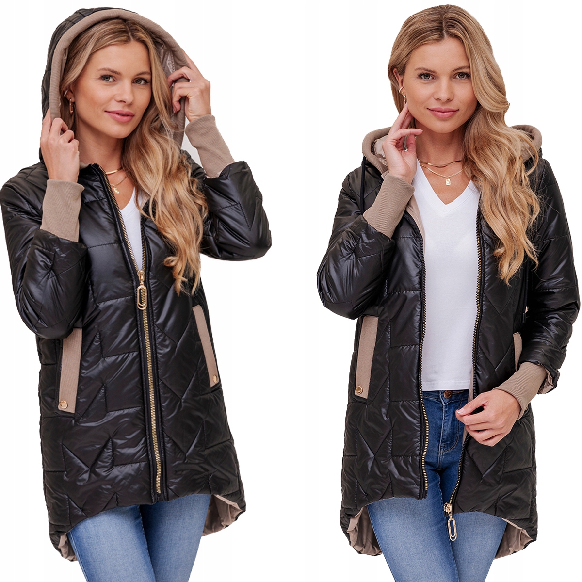 Asymetrická Jarní Přechodová Dámská Bunda S Kapucí, Dlouhá, Lehká