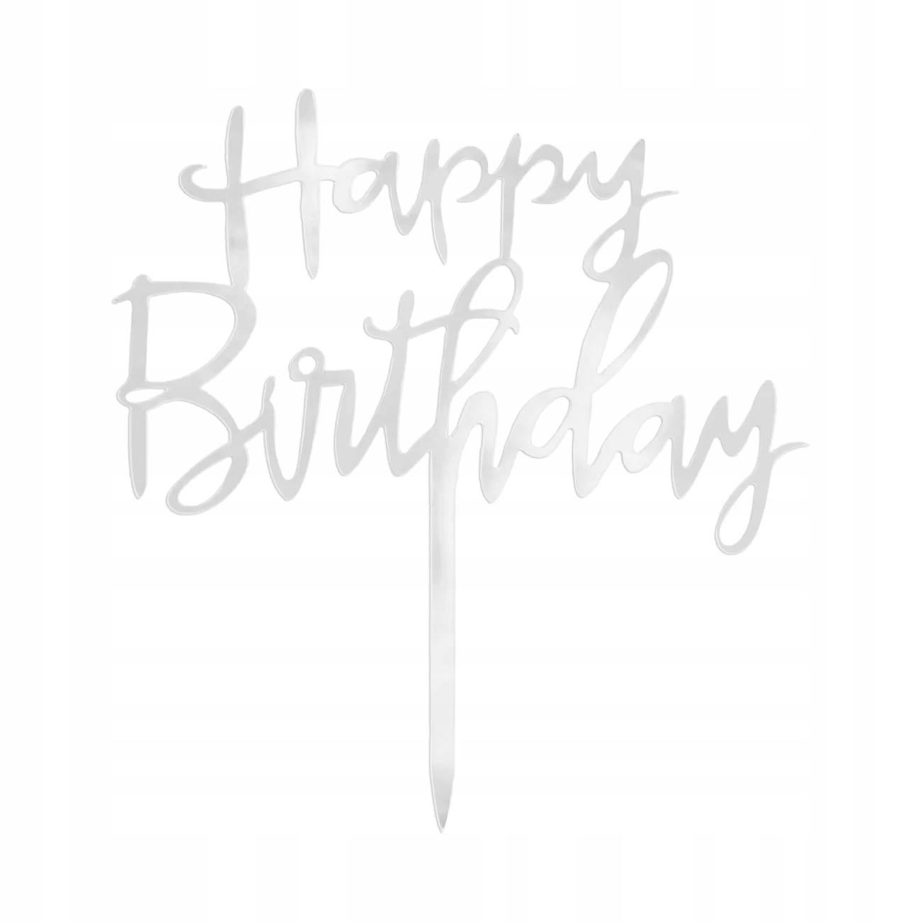Topper Happy Birthday Akryl srebrny 13 cm