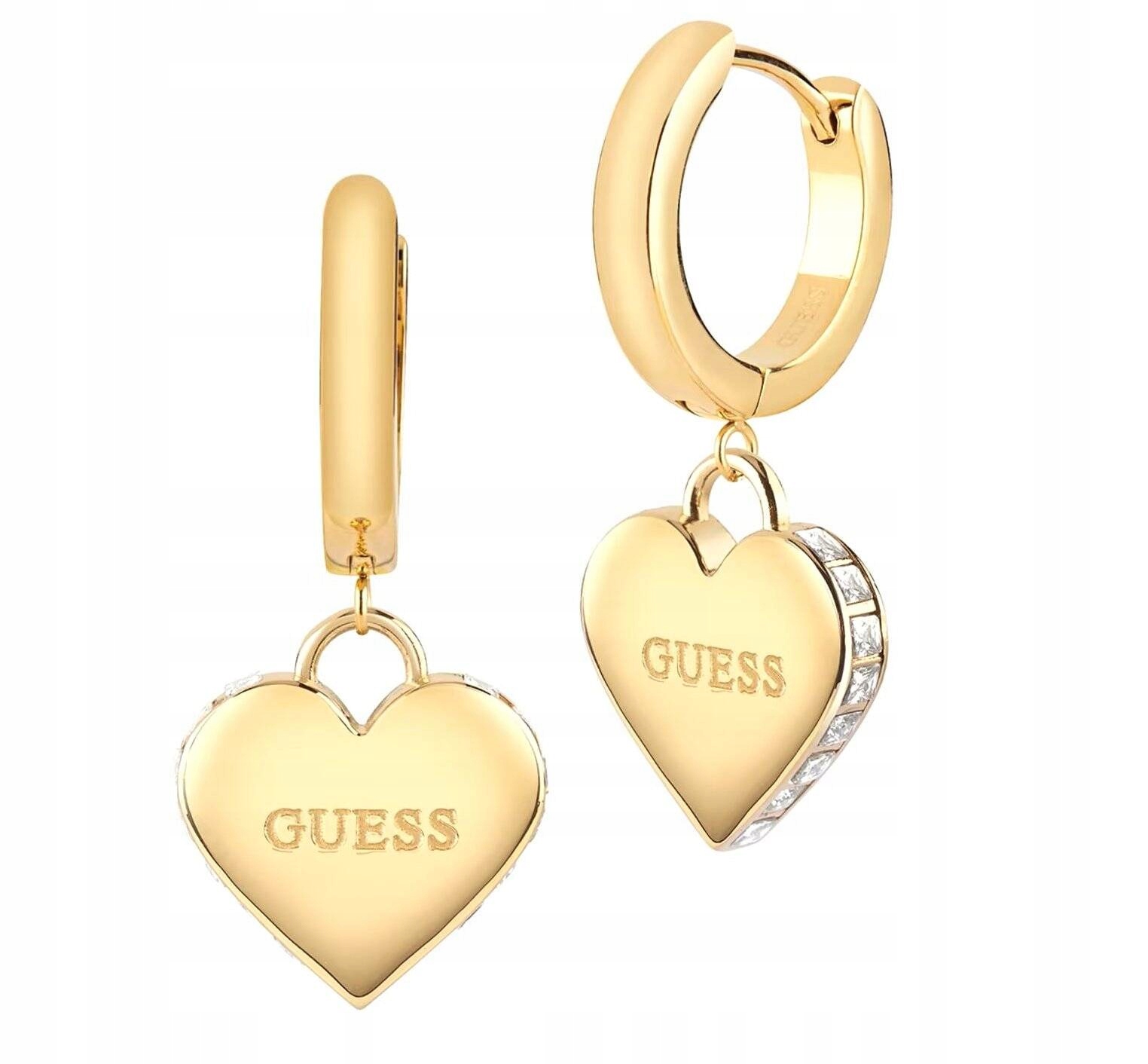 Ocelové Náušnice Guess Zlatá Srdce Křišťály JUBE02236JWYGT/U