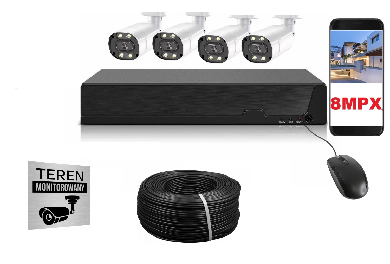 Set Na Monitorovanie 4 Kamery Ip Poe 4K Uhd 8Mpx Zápis Audio Aplikácia Nvr DVX