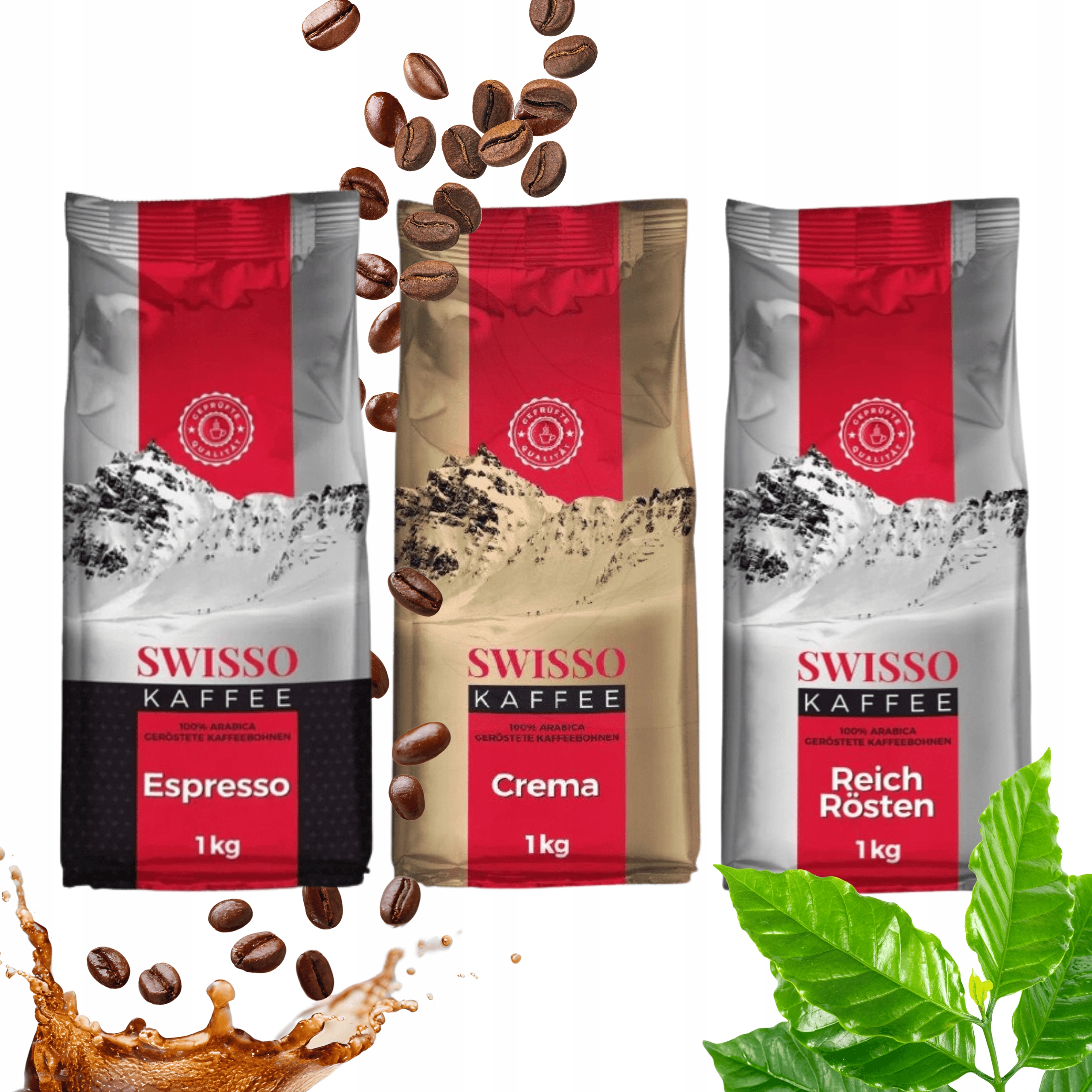 Kawa ziarnista 3x Swisso Kaffee 100% Arabica 1x Crema 1x Rr 1x Espresso