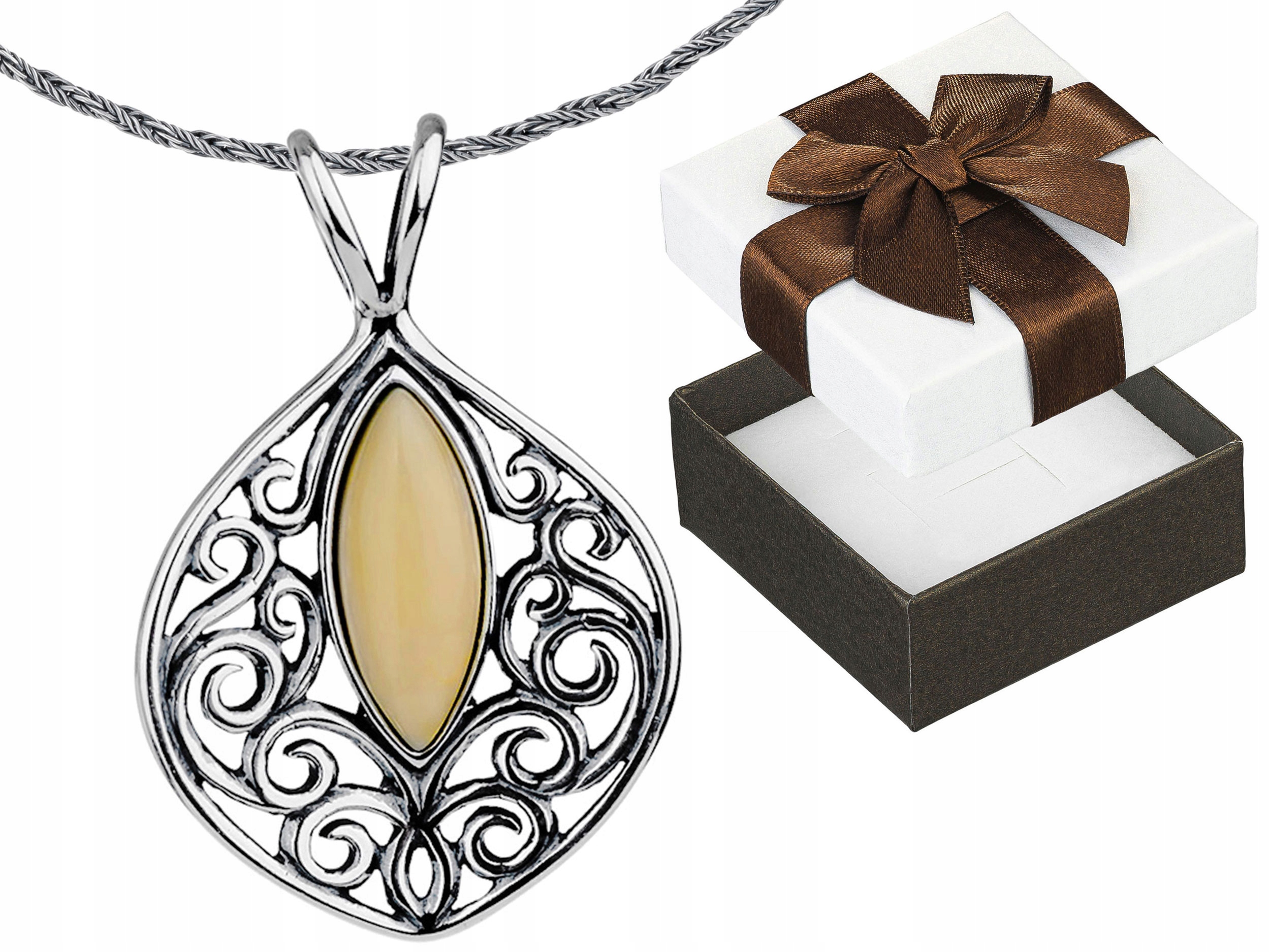 Dlouhý stříbrný oxidovaný dámský vintage náhrdelník s jantarem 50