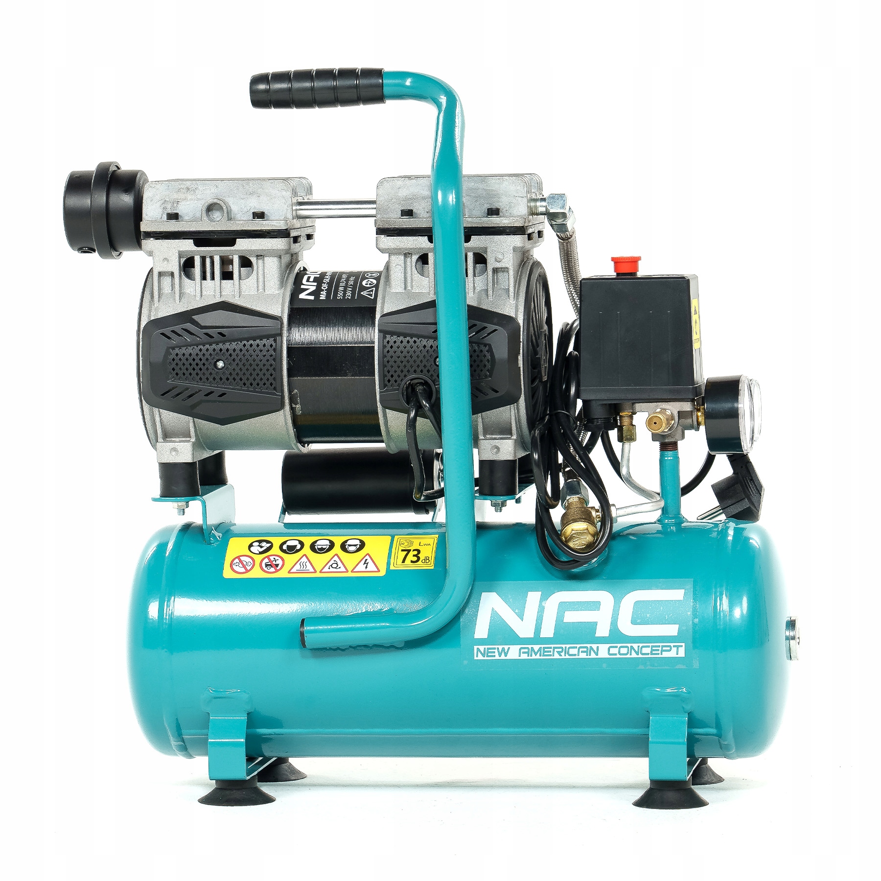 Bezolejový Kompresor 9 L Nac 8 Bar 550 W 107 L/min Tichý Kompresor Vzduchu