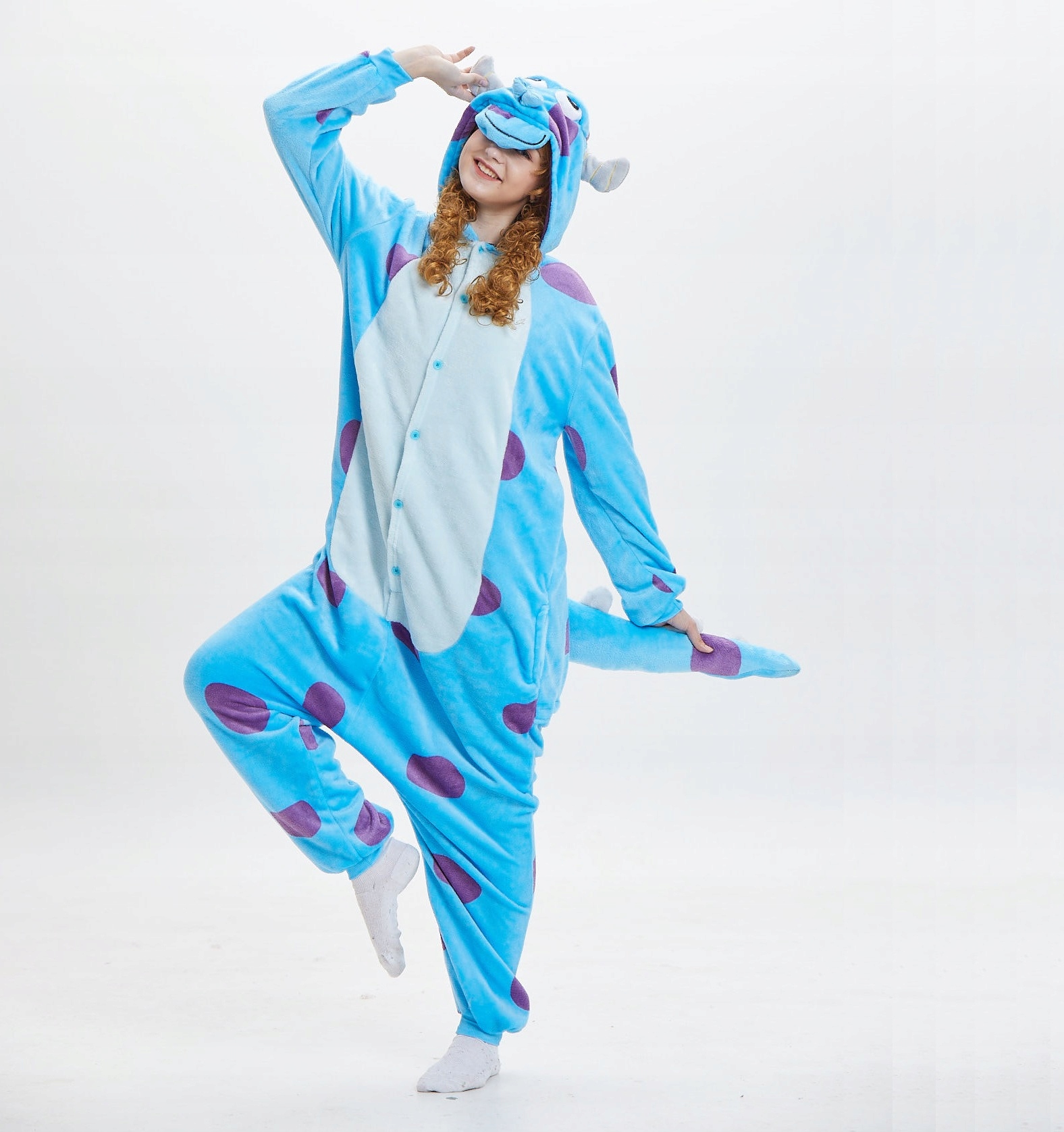 ONESIE PIŻAMA POTWORY I SPÓŁKA Z KAPTUREM Z DŁUGIM RĘKAWEM NA GUZIKI XL 6FA