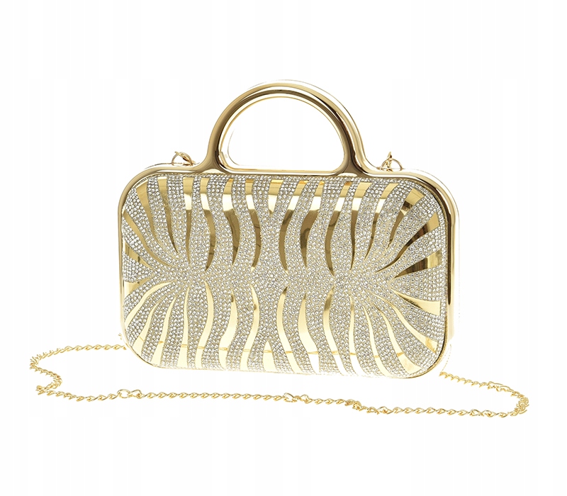 Návštěvní kabelka s večerní krabičkou na řetízku křišťály, zlatá