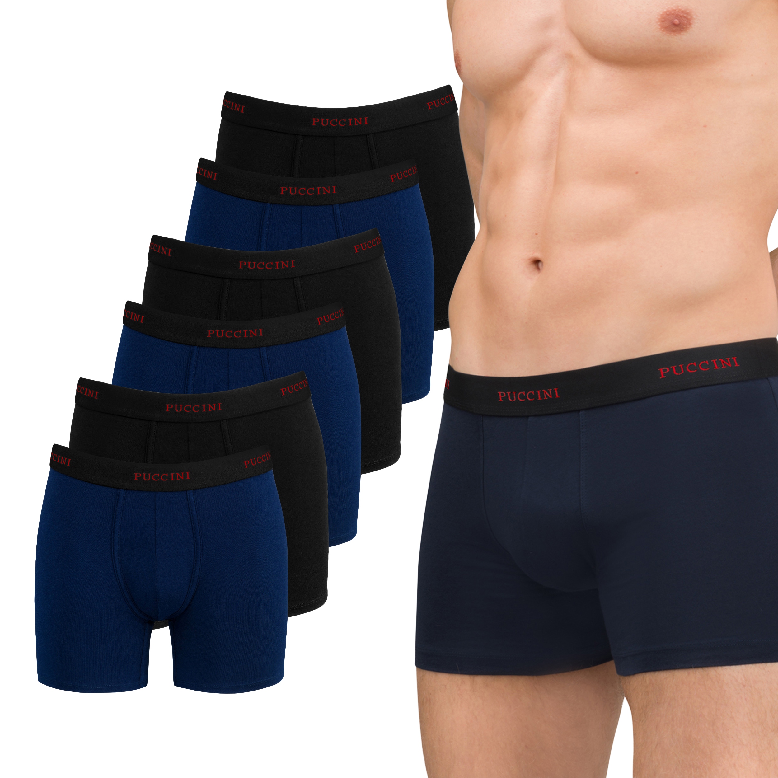 Pánské boxerky Puccini Černé Námořnická Modrá Sada Balení 6 Kusů Bavlněné M BX05M-1-7A