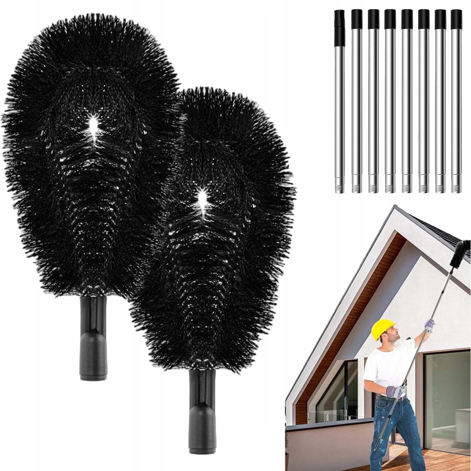 Levně Kartáč Na Okapy Teleskopický 310 CM 8 Trubek 2 Hlavice Čištění Střechy