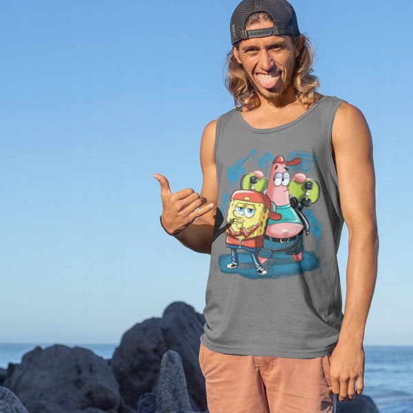 TANK TOP HORROR/ROCK PUNK ROCK SPONGEBOB Dekolt okrągły