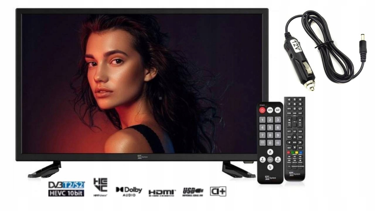 Telewizor Tele System 24" Led Palco Hevc Tir Kamper 12V Adapter W Zestawie