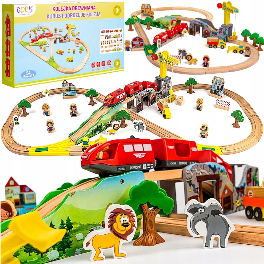 KOLEJKA DREWNIANA DODATKI TORY POCIĄG NA BATERIE