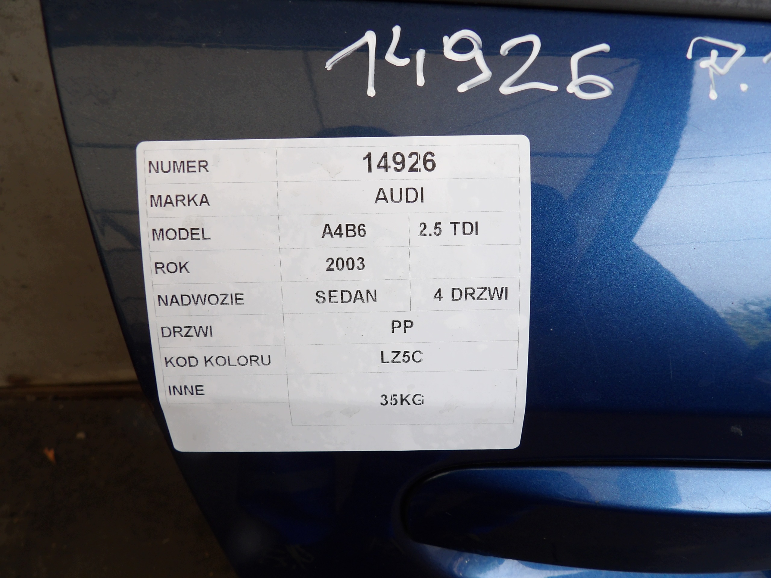 Audi A4 b6 door front right sedan LZ5C