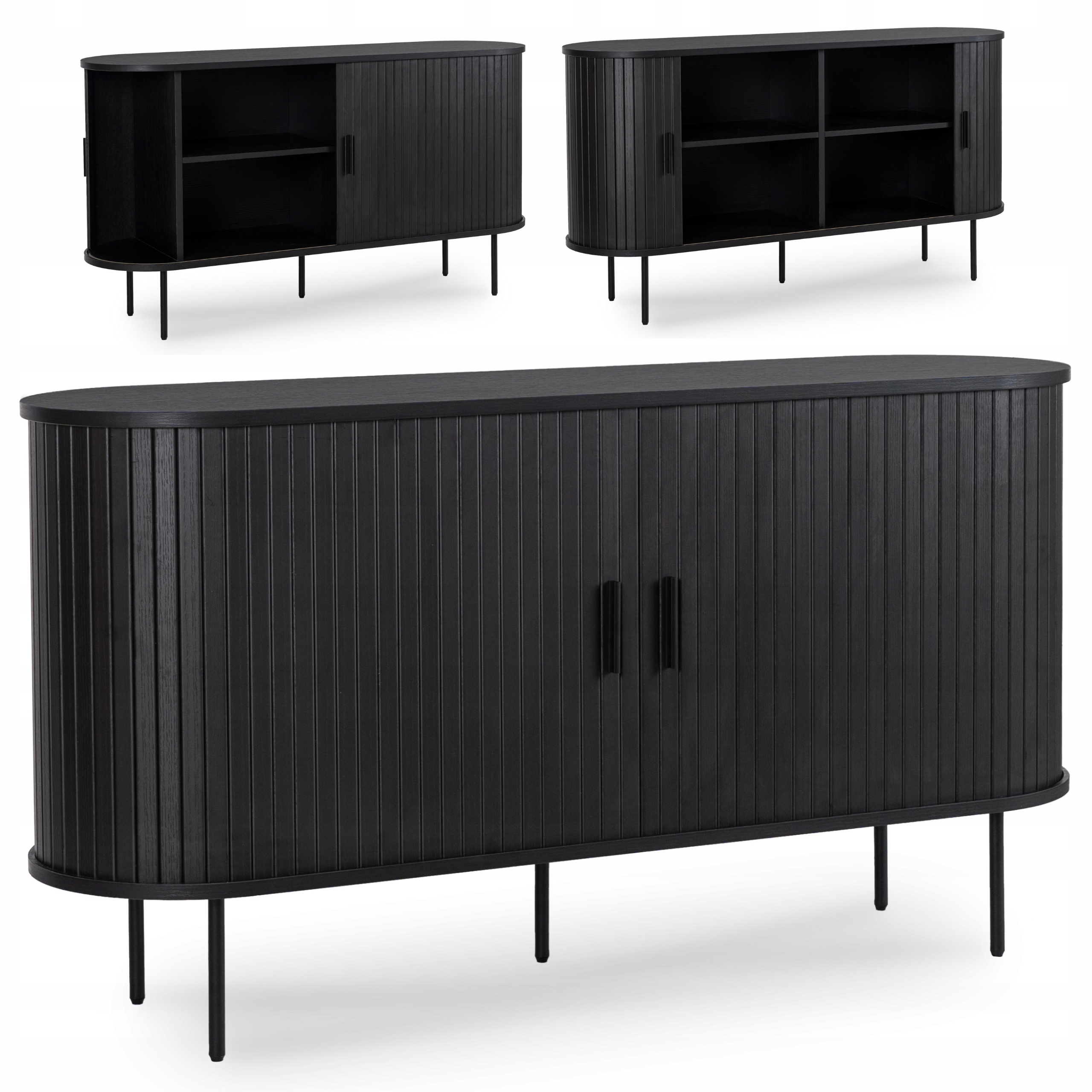 Komoda s lamelami Velká dřevěná do obývacího pokoje Ložnice Černá Trish 140 cm