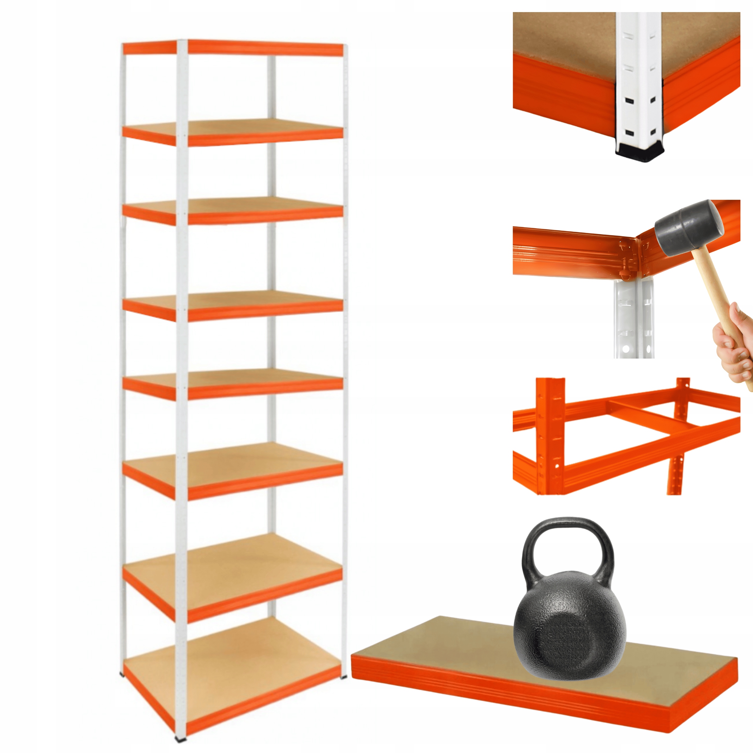 Kovový skladový regál Helios 270x75x40 cm 8Px175 kg Pevný, Vysoký