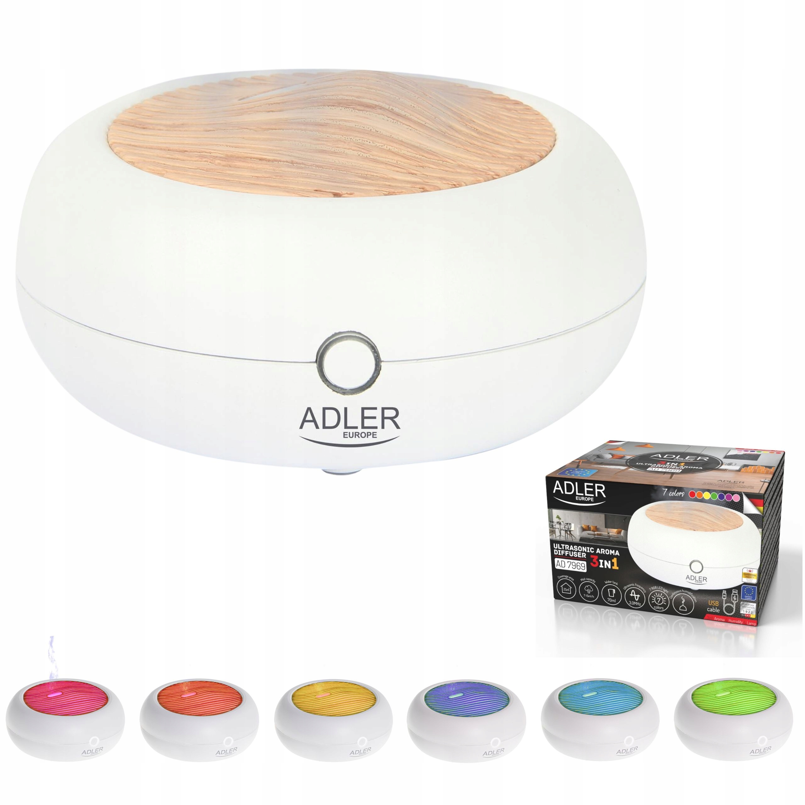 Ultradźwiękowy Dyfuzor Zapachowy USB 3w1 ADLER AD 7969
