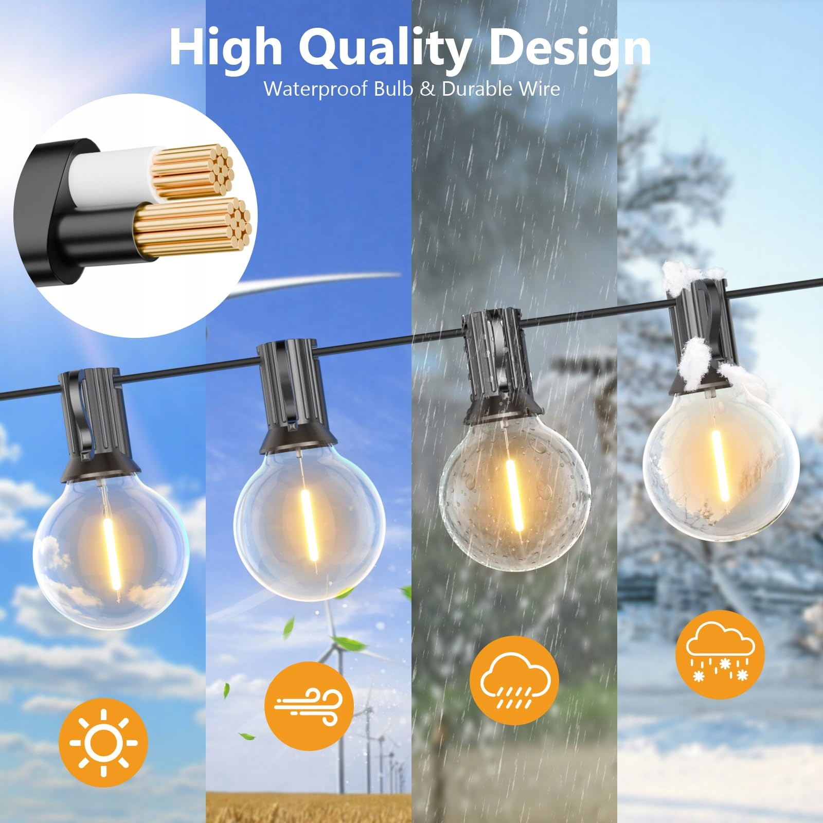 LED LAMPKI ZEWNĘTRZNE 30M 52 ŻARÓWKI CIEPŁOBIAŁE NA PILOT — miniatura 6