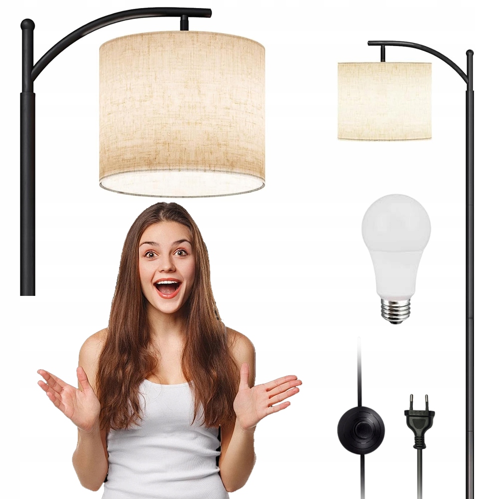 Led podlahová lampa E27 Stojící vysoká lampa s lněným stínítkem 3000K-6000K