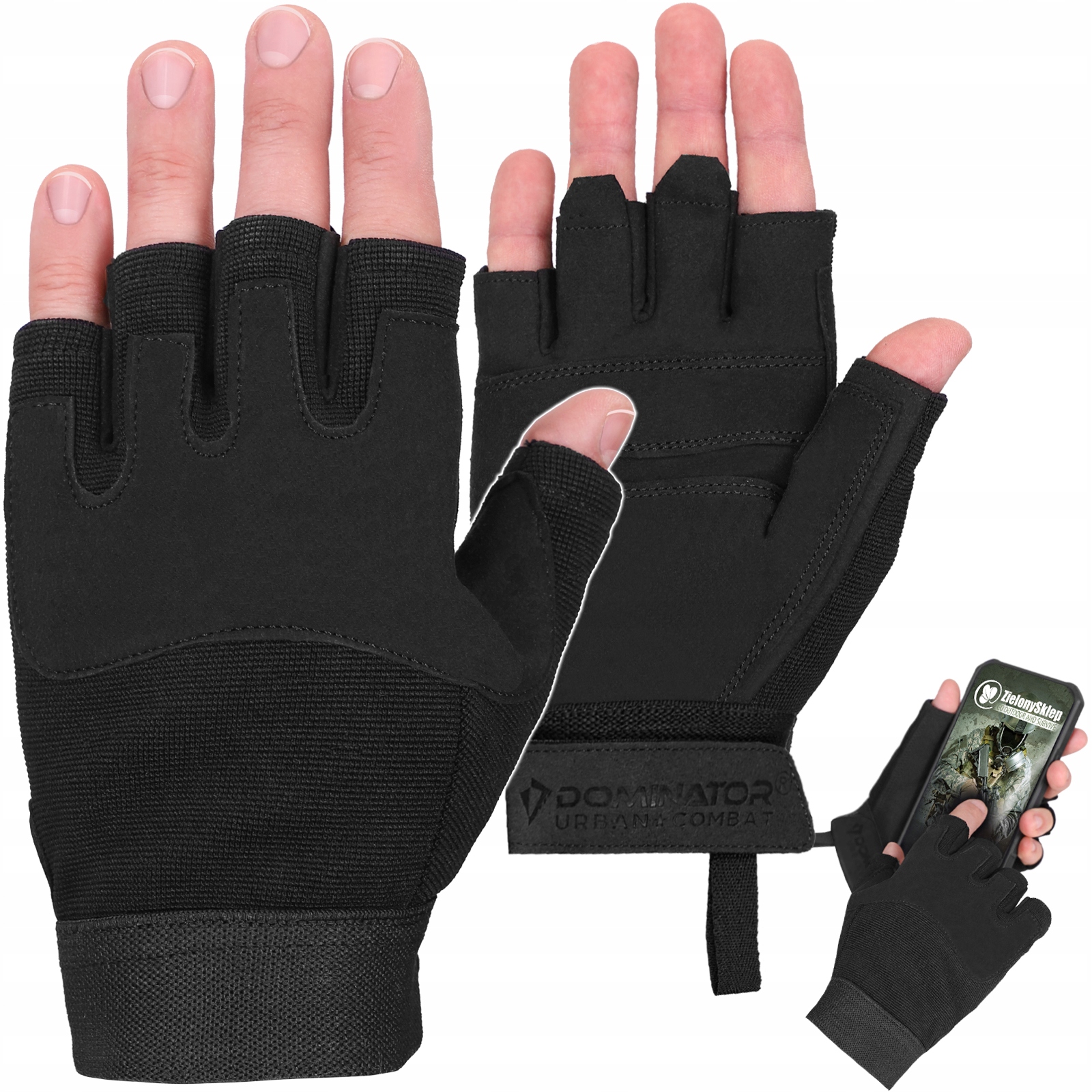 Rękawiczki taktyczne strzeleckie bez palców Dominator Fingerless czarne M