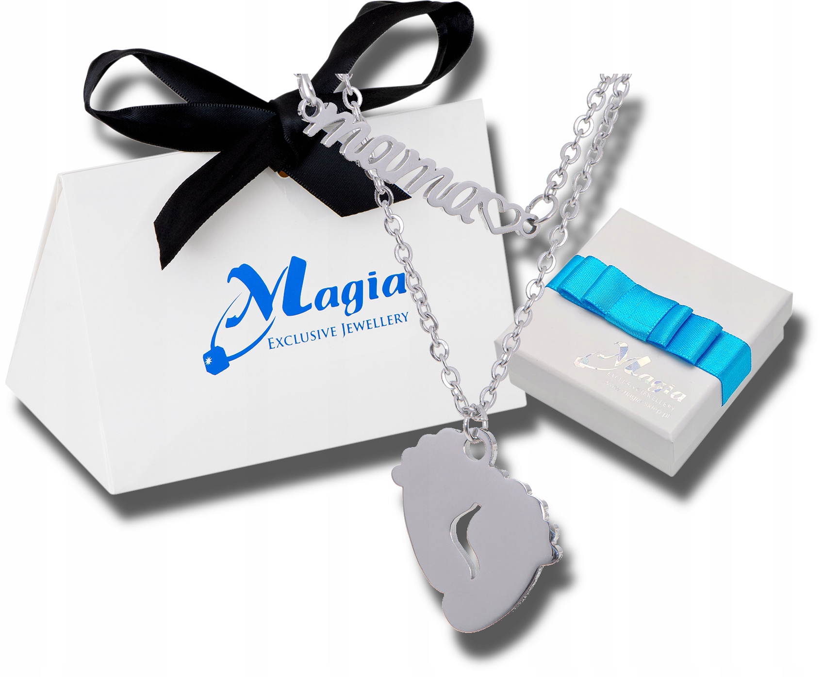 

Srebrny Podwójny Naszyjnik Stópki Celebrytka Mama