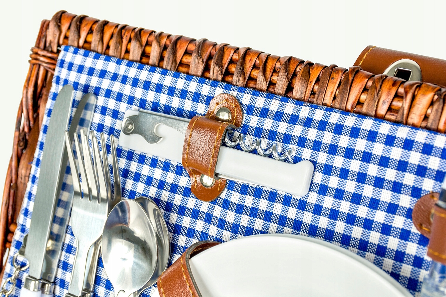 KOSZ PIKNIKOWY WIKLINOWY TERMOTORBA SZTUĆCE PREZENT NA URODZINY ROCZNICĘ Wyposażenie dla 4 osób