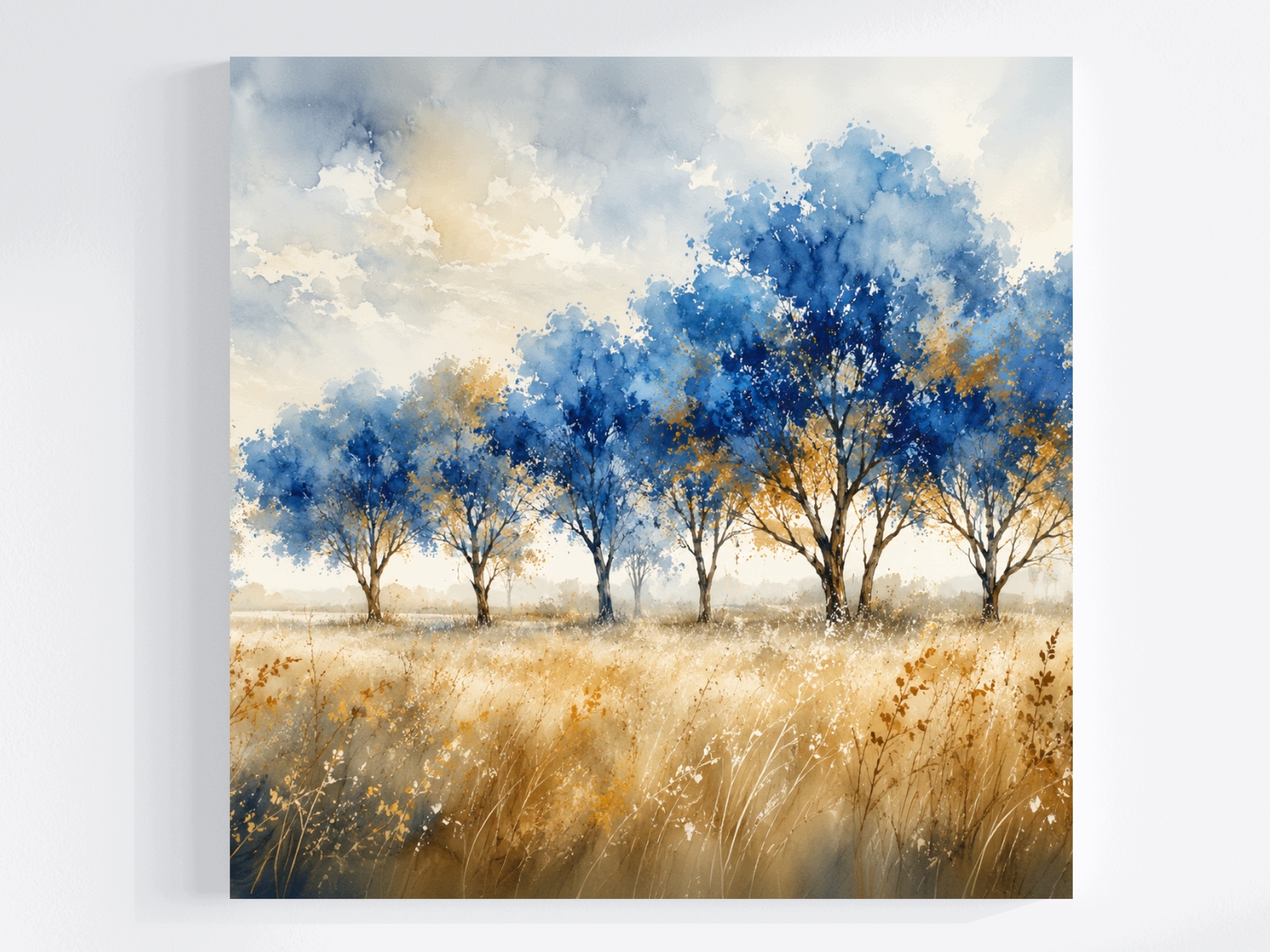 Obraz Na Plátně Canvas Krajina Modré Stromy Louka Trávy Mraky 80x80
