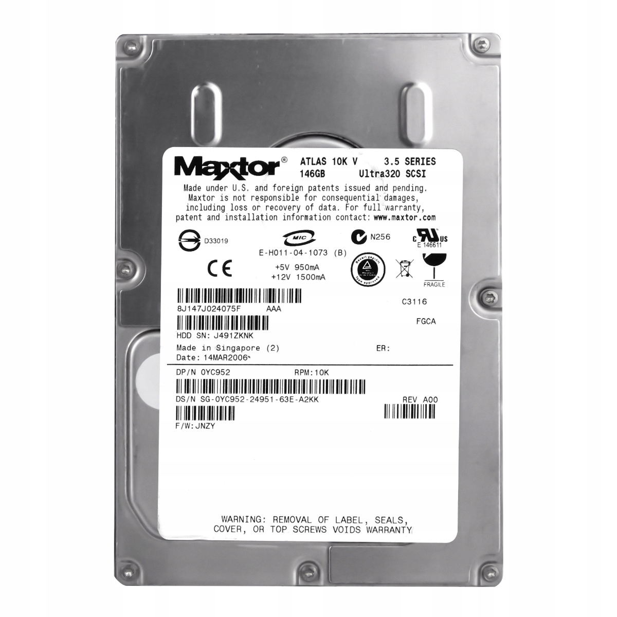 Dell 0YC952 146GB 10K 8MB Scsi U320 3.5'' 8J147J0