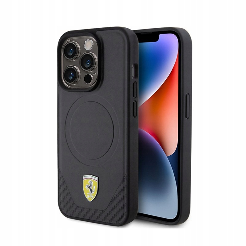 Etui Ferrari Carbon Metal Logo MagSafe na iPhone 15 Pro czarne Ferrari