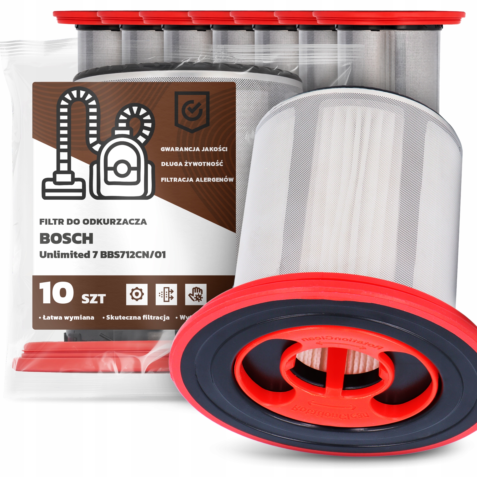 10x Vzduchový Filtr pro Vysavač Bosch Unlimited 7 BBS712CN/01 Hepa Em-w
