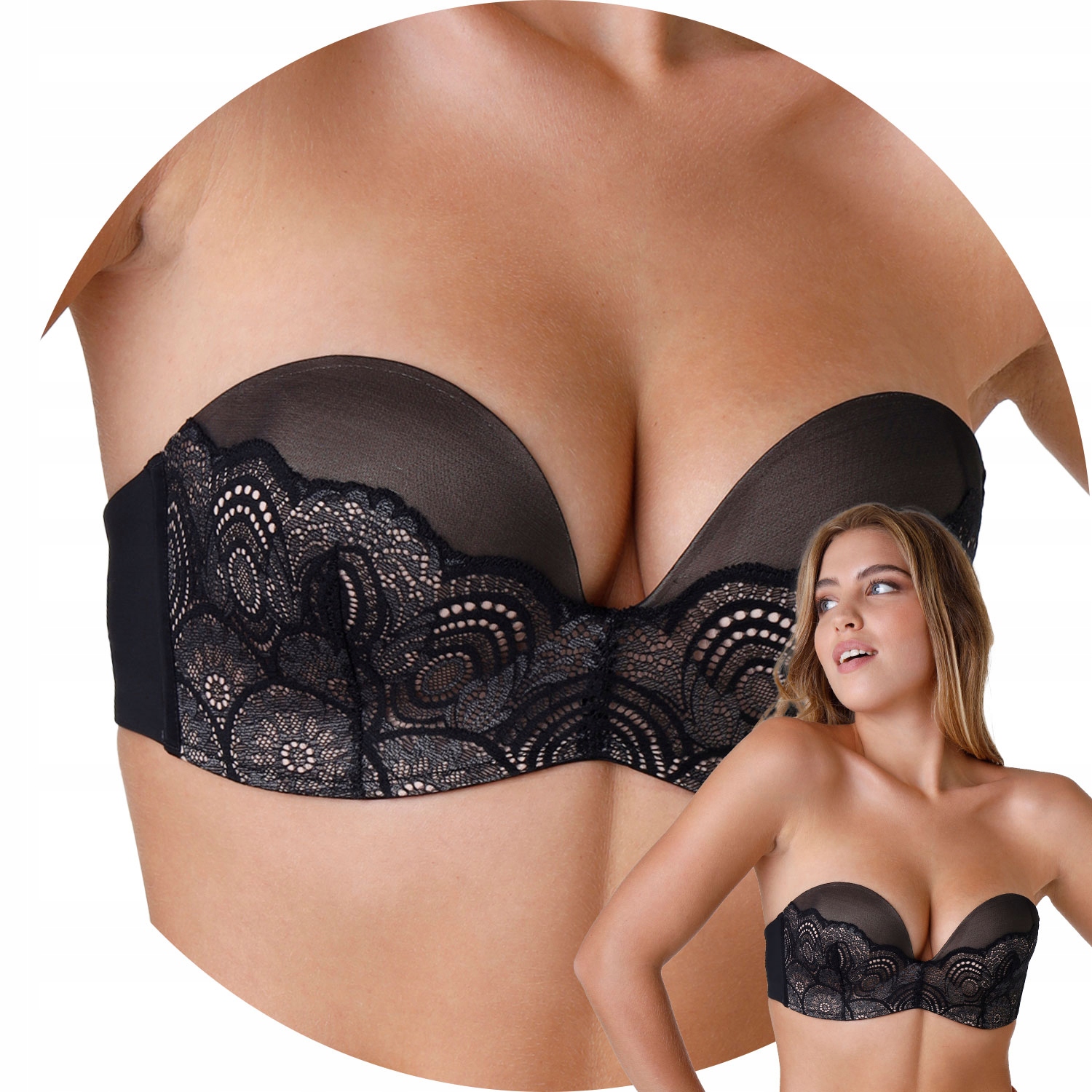Wonderbra WB000BHO 150 béžová černý bez bez ramínek 75H Podprsenka Bardotka