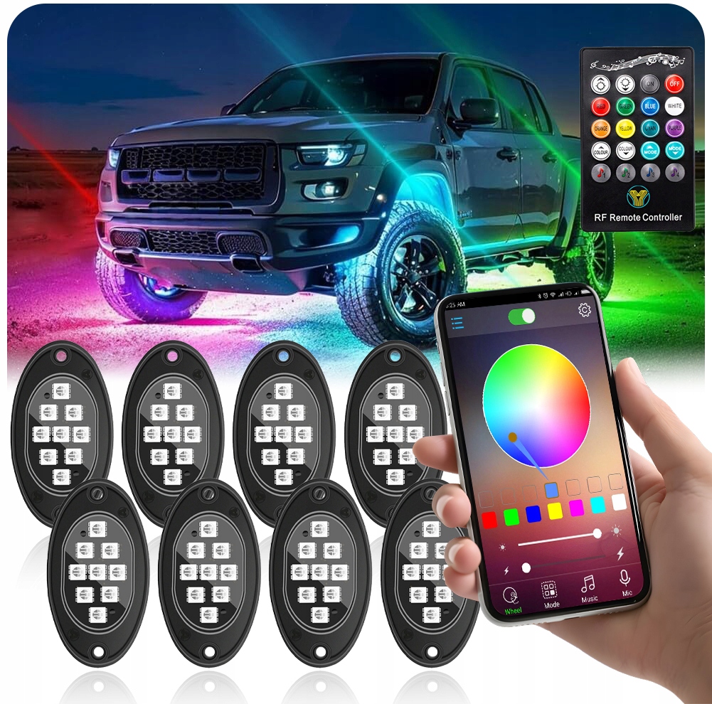Podsvícení Podvozku Led Rgb Světla Pod Auto 8ks Dálkové Ovládání APPka