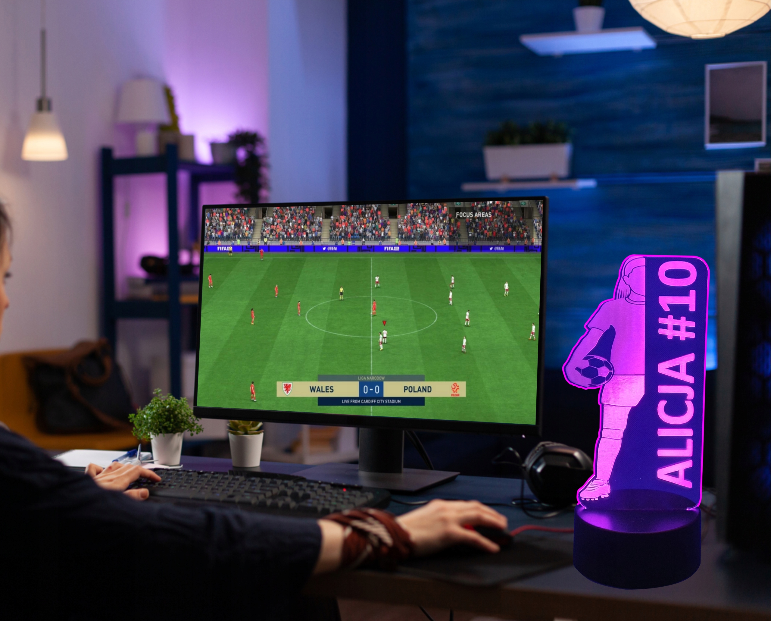 LAMPKA NOCNA 3D LED PIŁKARKA + IMIĘ PIŁKA NOŻNA Mocowanie wolnostojąca