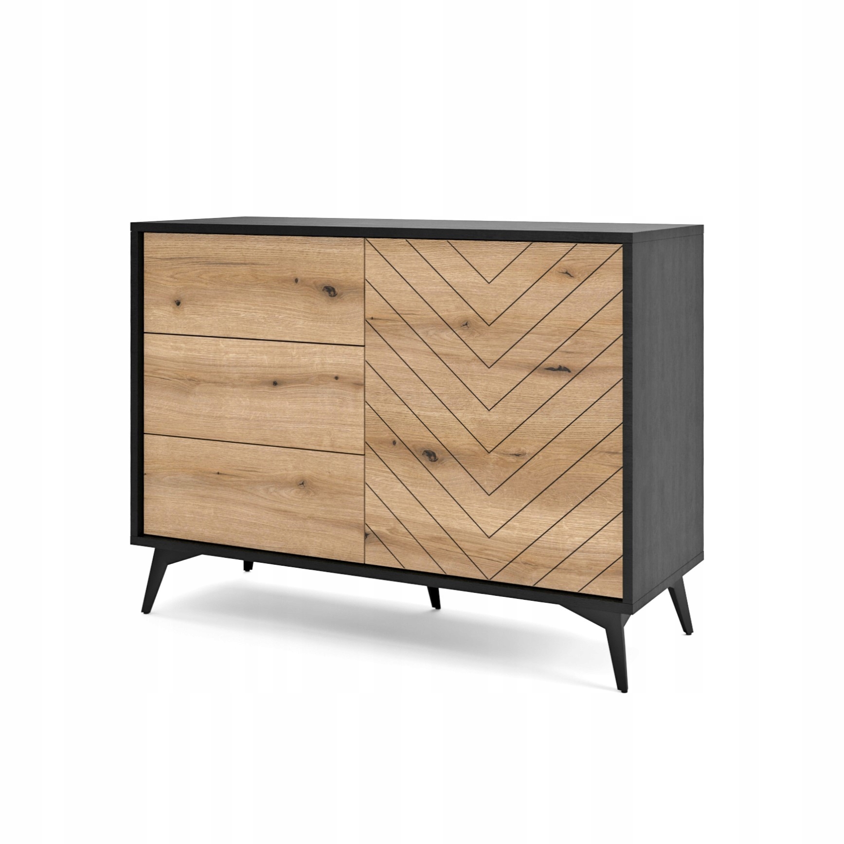Komoda Diamante 104 cm do obývacího pokoje Ložnice Černá Přední strana Dub Evoke Coast