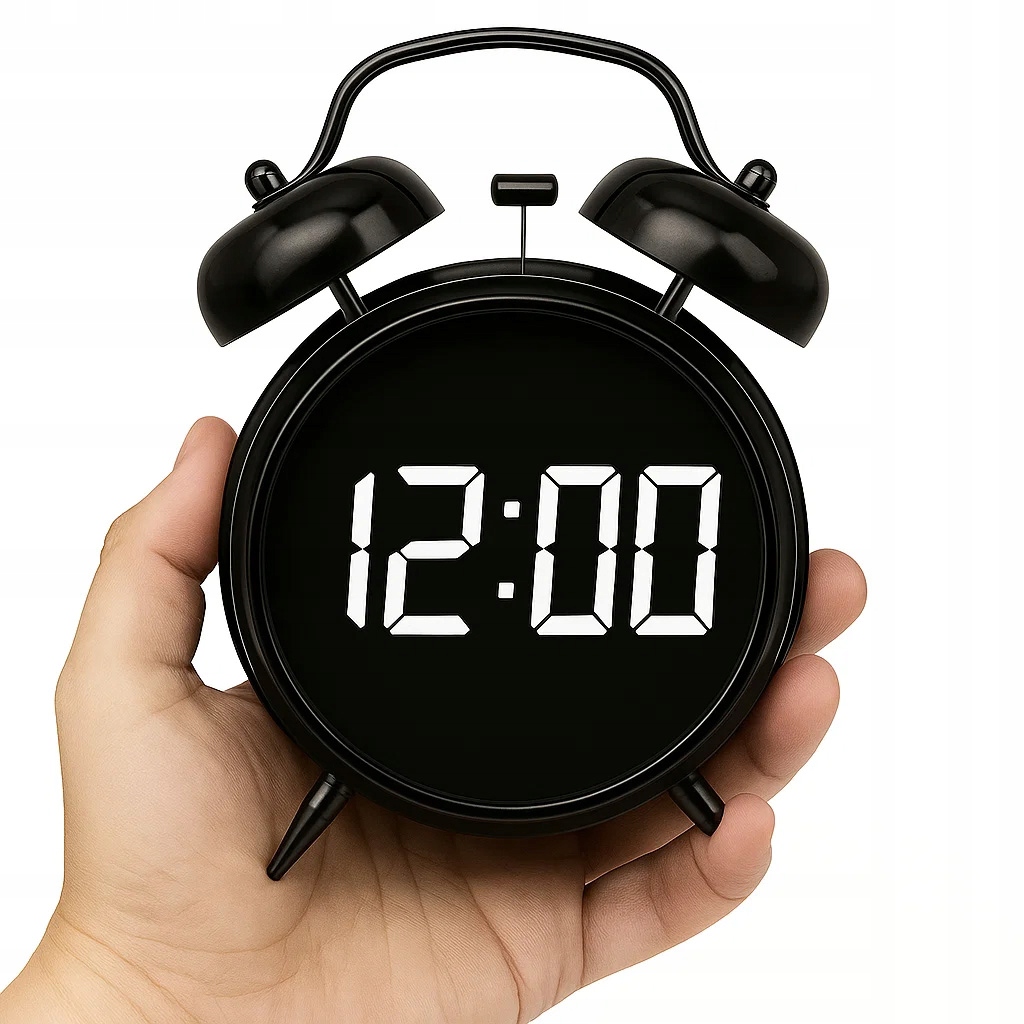 Zegar Budzik LED Cyfrowy Retro, Alarm, Tryb Nocny, Czarny