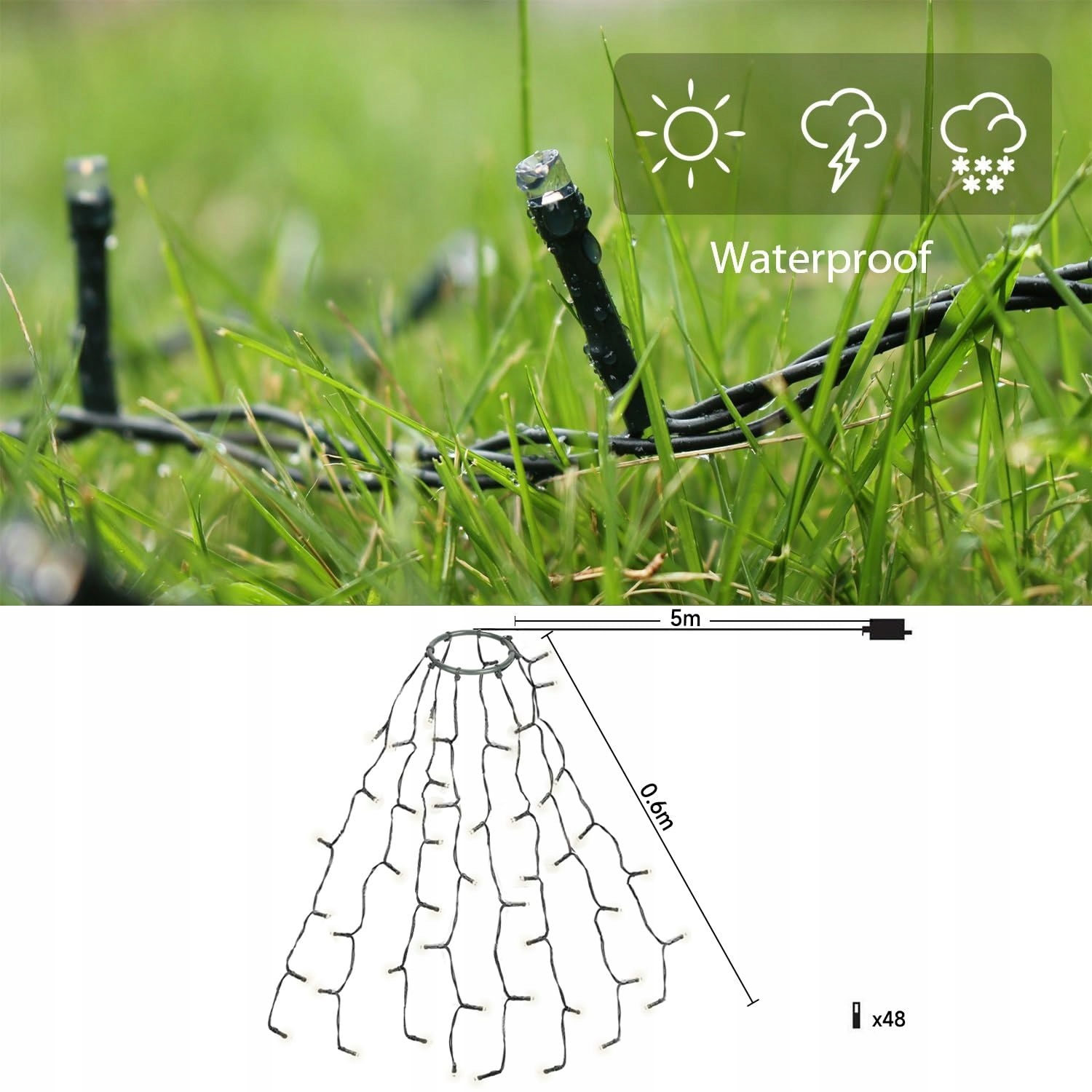 SALCAR Oświetlenie Choinki LED 48 Światełek 60cm-120cm Ciepły Biały — miniatura 7